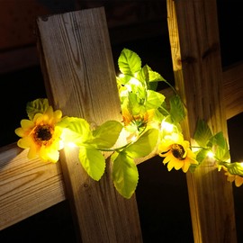 Sothuba Solar Sunflower String Lights Outdoor Waterproof, 16FT 50LED Artificial Flower Fairy String Lights Sunflower Garland with Lights for Garden Patio Fence Yard, Yellow