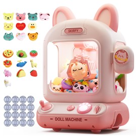 Skirfy Mini Claw Machine for Kids,Mini Vending Machine, Prize Dispenser Toys for Girls and Boys, Electronic Arcade Game for Party Birthdays Includes 32 Toys(Pink)