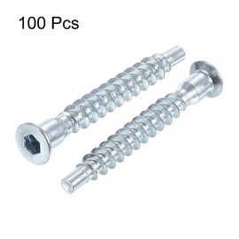 sourcing map Furniture Confirmat Screw, 100pcs 7x50mm Hex Socket Wood Screws Zinc Plated Countersunk Self-Tapping Furniture Connecting Screw