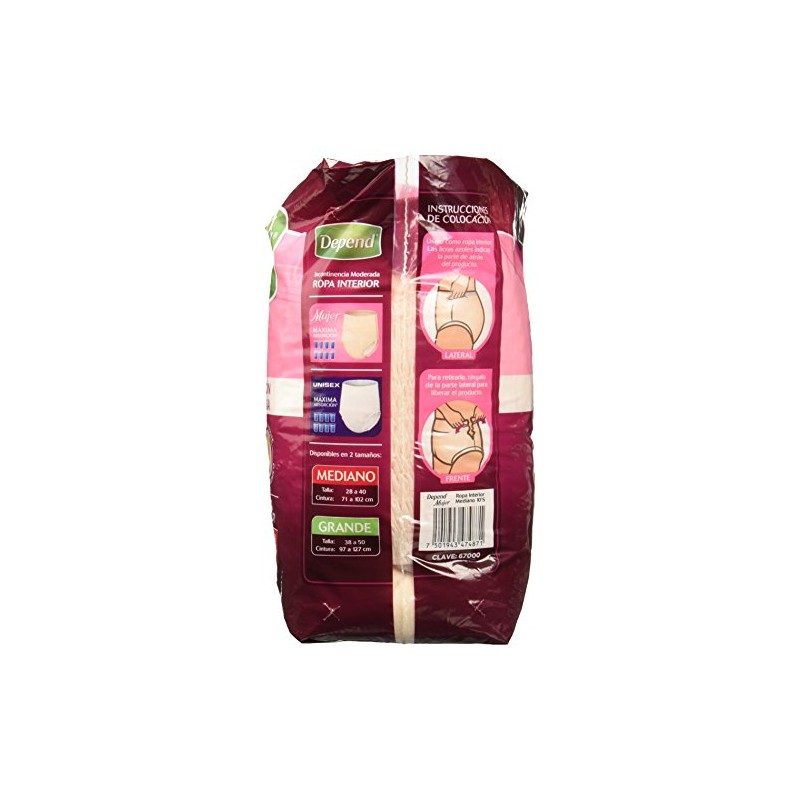 Depend Ropa Interior Mujer, Mediana, 10 Piezas