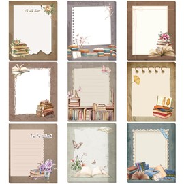 Sabary 9 Pads Sticky Notes 3.15 x 3.94 Inches Cute Self Sticky Note Pads Colored Adhesive Notepad for Memo Reminder Journal Studying Office Home Gift (Book Lover)