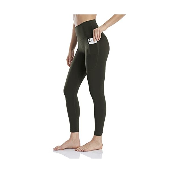 HeyNuts Hawthorn Athletic High Waisted Yoga Leggings with Side Pockets for Women, Buttery Soft 7/8 Leggings Compression Workout Pants 25'' Dark Olive XS(0/2)