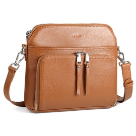 befen Genuine Leather Small Crossbody Purses for Women Shoulder Bags Cross Body Purse with Built in RFID Wallet Cognac Brown