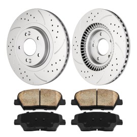 Drilled and Slotted Front Brake Kit Rotors Ceramic Brake Pads for Kia 2016-2020 Sorento, Hyundai 2017-2018 Santa Fe Sport(12.59”, 320mm)