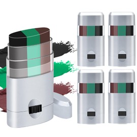 4pcs 3 Color Camo Face Paint Stick, Long Lasting Hunting Face Paint Black Green Brown Camouflage Army Military Party Accessories Eye Black Makeup Stick Deer Duck Hunting Stuff for Adult Youth Kids