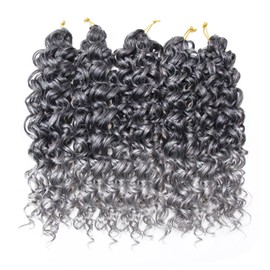 GoGo Curl Crochet hair 14inch Beach Curl Crochet hair Bohemian Crochet Braids Ombre Grey Deep Wave Braiding hair Extensions (14inch,T/Grey)