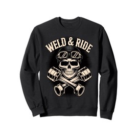 Skull with Goggles and Crossed Pistons Biker Artwork Sweatshirt