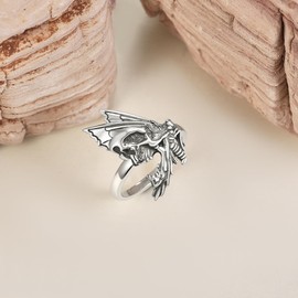 URONE Skull Moth Ring Sterling Silver Death Head Moth Ring Gothic Moth Jewelry Gifts for Women Men (7)