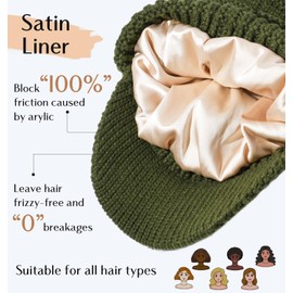 HONGTEYA Satin Lined Winter Beanies Hats for Men Women Knit Beanie Winter Hat Black (US, Alpha, One Size, Army Green)