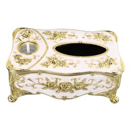 Rose Tissue Box 3D Rose Pattern Elegant Toothpick Slot Vivid Colors Strong PP Tissue Box Cover for Family Office Party Gold White Cover