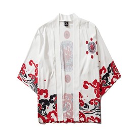Cárdigan tipo kimono de manga 3/4 para mujer con estampado de chal japonés para cubrir la cubierta de traje de baño de anime, 10, Talla única