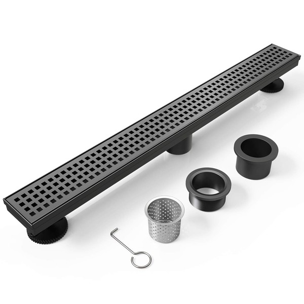 WEBANG 24 Inch Shower Linear Black Drain Rectangular Floor Drain
