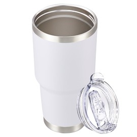 Cool Yoleb 30 oz Tumbler with Lid Double Wall Stainless Steel Tumblers Vacuum Insulated Cup Leak Proof Powder Coated Travel Mug Keep Cold Drinks for 9 Hours, White, 1 Pack