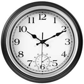 JoFomp Large Waterproof Outdoor Clock with Thermometer Combo - 12 inch Silent Non Ticking Quartz Battery Operated Wall Clock for Patio, Home, Pool, Garden, Porch, Deck (Silver, 12 Inch)