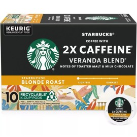 Starbucks 2x Caffeine Coffee 10 K-Cup Pods, Blonde Roast