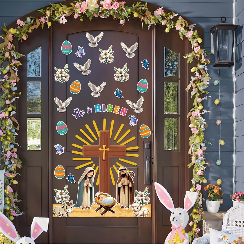 Maqiauly Easter Bulletin Board Decorations He Is Risen Cross Church