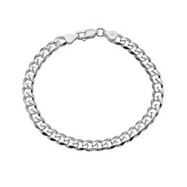 Treasure Bay Mens Solid 925 Sterling Silver Thick Chain Bracelet - 7mm Diamond Cut Curb Chain Length 18.5cm, 19.5cm, 20cm, 21cm and 23cm (21.5)