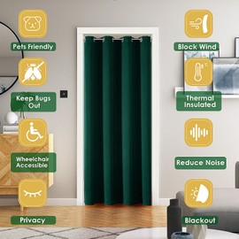ChrisDowa Blackout Door Curtains for Doorway Privacy, Grommet Closet Curtain for Bedroom Closet Door, Thermal Insulated Temporary Door Cover Room Divider Curtain (1 Panel, Forest Green, 34 x 80 Inch)