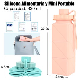 EHRHDKNS 2 Botella de Agua Plegable para Viaje, Botella de Silicona Plegable con Válvula a Prueba de Fugas, Reutilizable, Botella Flexible sin BPA para Gimnasio, Correr, Ciclismo (Rosa y Gris)