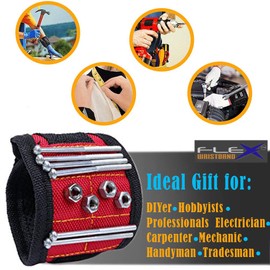 FLEX - Magnetic Wristband Tool Holder - Cool Gift idea for Men Dad Handyman - Hold Small tools screws nails nuts and bolts drill bits washers screwdriver bits pliers small metal objects. 15 Neodymium Magnets w/ Adjustable Straps for ALL wrist size