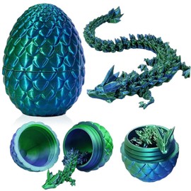 3D Dragon Egg Articulating Gemstone Crystal Dragon Figurine 3D Dragons Egg Articulated Dragon Removable Mystery Dragon Egg Toy Dragon Home Office Decor Executive Desk Toys（Laserblaugrün）