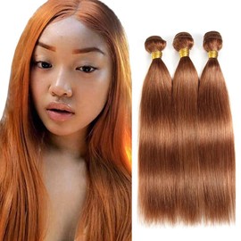Color #30 Bundle Light Brown Straight Human Hair Bundles Peruvian Color #30 Straight Bundles Human Hair Extensions 18 20 22 Inch Brown Bundle