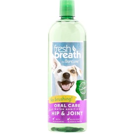 TropiClean Fresh Breath Oral Care Water Additive Plus Hip & Joint for Dogs, 33.8oz - Dental Health Solution - Contains Hip & Joint Supplements - VOHC Accepted - Made in USA