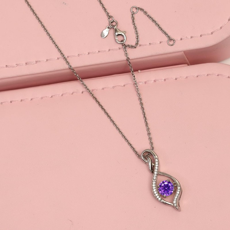 LeCalla 925 Sterling Silver Infinity Necklace Women Amethyst Birthstone CZ