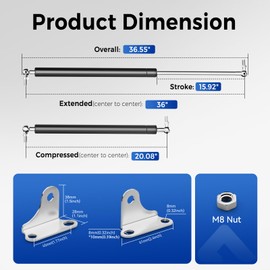 ARANA Gas Struts 36 inch 250Lb Gas Springs Shocks with Mounting Brackets, 36" Hydraulic Lift Support for Heavy Duty Lid RV Bed Camper Bed Trap Door Bench Lid (Fit 200-265lbs Lid), 2Pcs