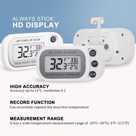 Digital Frigerator Thermometer, Waterproof Fridge and Freezer Thermometer 2 Pack, Fridge Temperature Monitor with Large LCD Screen, Stand and Magnetic Back, for Room,Kitchen-Black