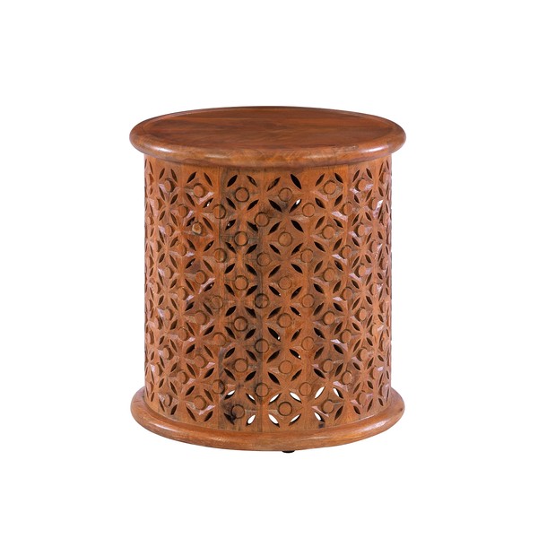 Powell Terra Cotta Hand Carved Details Sympico Round Side Table