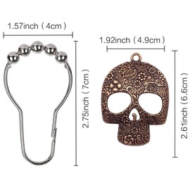 ZILucky Set of 12 Sugar Skull Shower Curtain Hooks Decorative Home Bathroom Stainless Steel Rustproof Skeletons Shower Curtain Rings Decor Accessories (Copper)