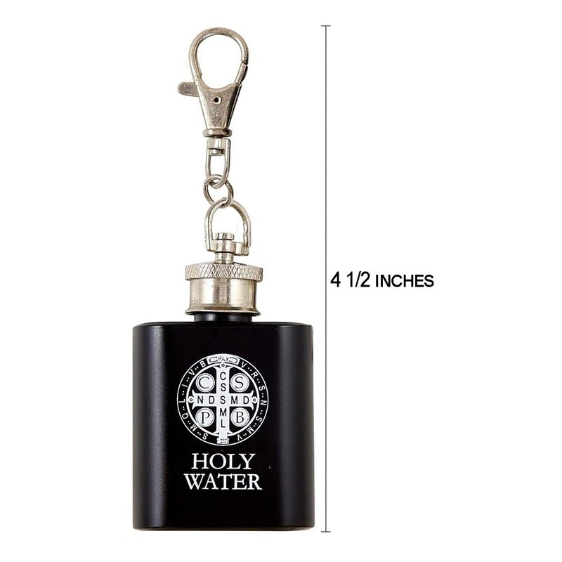 Holy Water Bottle Key Chain with Saint Benedict Medal Art,