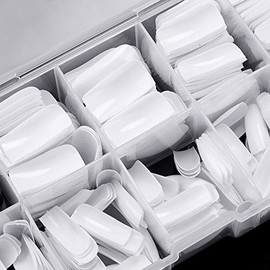 Full Cover Acrylic False Nail Tips, 500PCS Fake Nail Shape Artificial False Nails Tips 10 Sizes with Case for Nail Art Salons and Home DIY (White)