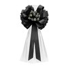Black Pull Bows with Silver Tulle Tails and Silver Rosebuds