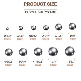 sourcing map 500pcs G16 Precision Balls Assortment Kit 3/32" 1/8" 5/32" 3/16" 7/32" 1/4" 9/32" 5/16" 11/32" 3/8" 13/32" Chrome Steel Solid Bearing Balls