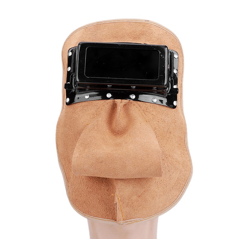 Head‑Mounted Cowhide Welding Helmet Cap Dual Lens Anti‑Spatter Heat Insulation
