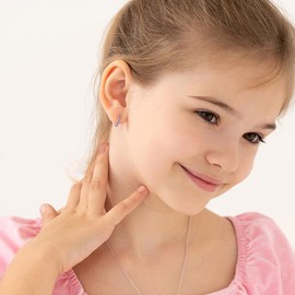 925 Sterling Silver Lavender Simulated Opal Inlay Huggie Hoop Earrings For Little Girls and Preteens 8mm - Children's Purple Huggie Hoop Earrings - Little Girls Hoop Earrings