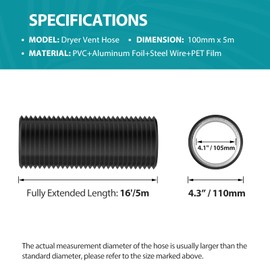 HG Power Flexible Ventilation Hose 150 mm PET PVC Hose with Aluminium Insulation in Professional-Quality Sound-Damped Heat Insulation L Ventilation Hose for Air Conditioning Tube Fan Length 5 m