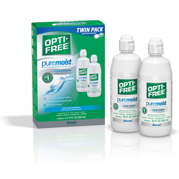 Opti-Free Puremoist Multi-Purpose Disinfecting Solution with Lens Case, 10 Fl Oz (Pack of 2)