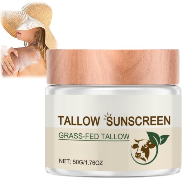 Beef-Tallow Sunscreen Spf 50,Deeply Nourishing Sunscreen Butter,Organic Grass-Fed Butter Skin