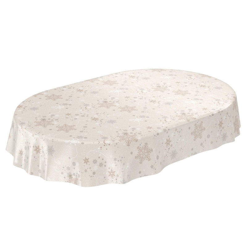 ANRO Wachstuchtischdecke Wachstuch Wachstischdecke Tischdecke Weihnachten Schneeflocken Beige 120x140cm