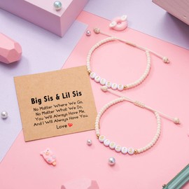 Shonyin Sister Gifts from Sister, Big Sister Little Sister Bracelets Set for 2, Big Sister Gifts Christmas Birthday Galentines Valentine's Day Gift for Big Sis Lil Sis