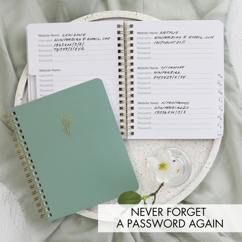Beautiful Password Book with Alphabetical Tabs - Perfect Pocket Size