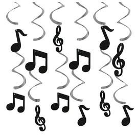 U-Vathing Musical Note Hanging Swirl, 12 Pieces Music Foil Whirl Theme Party Decoration, Cutout Spiral Music Ceiling Streamer Decoration for Kids Boys Girls Birthday Party,Baby Shower Supplies (Black)