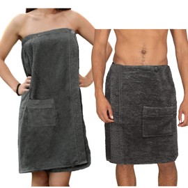 Jemidi Terry Cloth Sauna Kilt / Sarong - Sizes M - XXL - Unisex, Charcoal Grey with Embroidery - 100% Cotton Sauna Kilt / Sauna Sarong / Sauna Towel