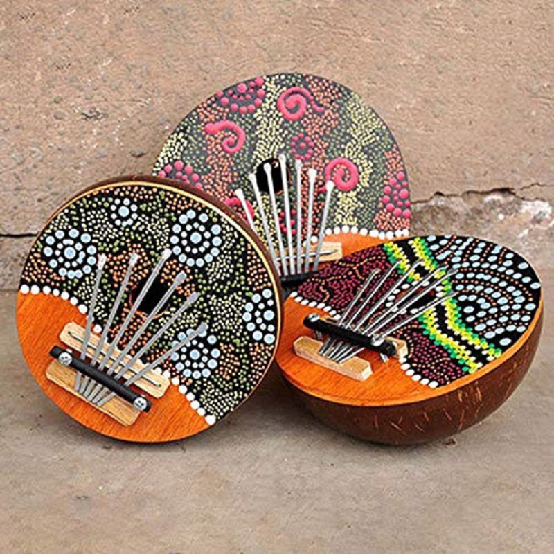 Thumb Piano 7 Keys Adjustable Coconut Shell Painted Thumb Piano