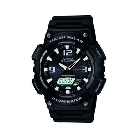 Casio AQ-S810W-1AVEF Men's Solar Watch 46.00 mm Case Size with Black Analogue / Digital Dial and Black Rubber Strap Strap, black, Ribbon