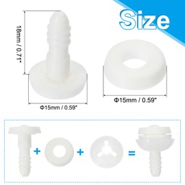 PATIKIL 15mm Doll Joints, 10 Set Plastic Removable Animal Joints Connector Engage Bolt for Bear Soft Limbs Making Head Joints DIY Crafts Accessories, White