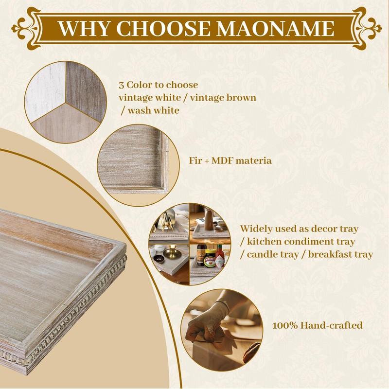 MAONAME Wood Serving Tray, Farmhouse Wooden Tray for Coffee Table,